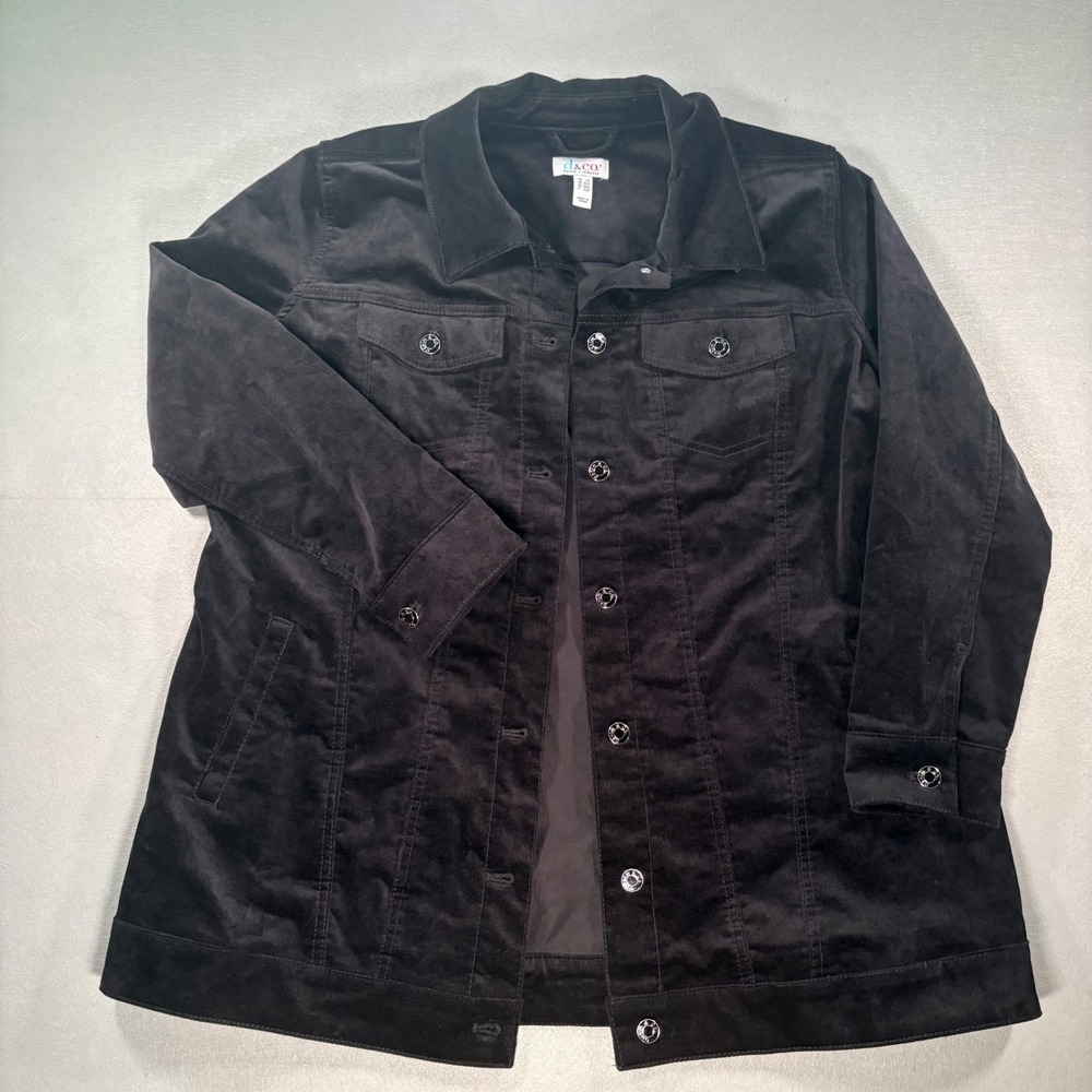 Denim & Co Black Velveteen Petite Cotton Blend Jacket LP